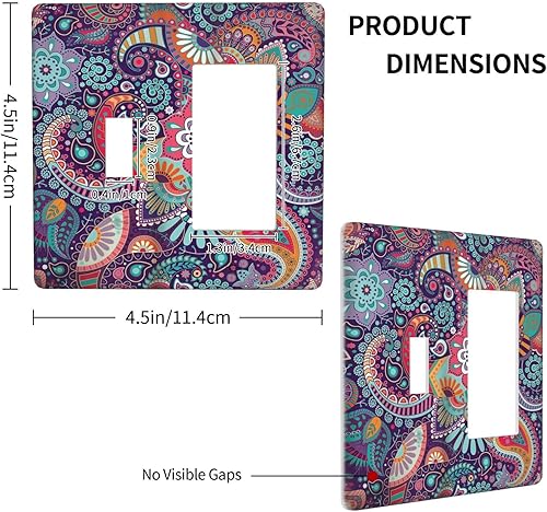 Miniatura 4 de Cubierta de interruptor de luz combinada con mandala vintage bohemio de 2 bandas, placa de pared de flora bohemia, placa frontal eléctrica, placa