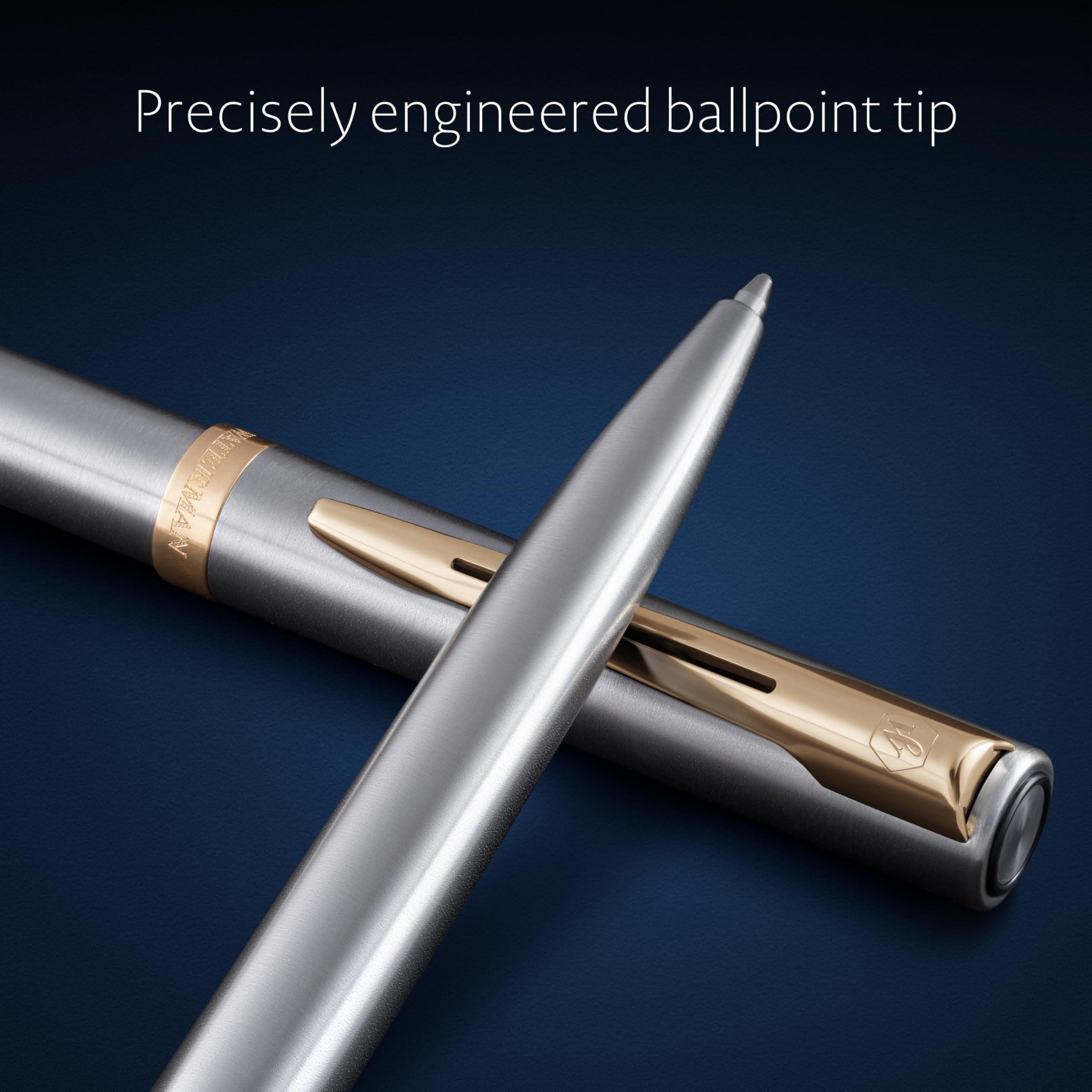 Waterman Impression Ballpoint Pen | Stainless Steel with Gold Trim | Medium Point | Blue Ink | Gift Box - Image 4