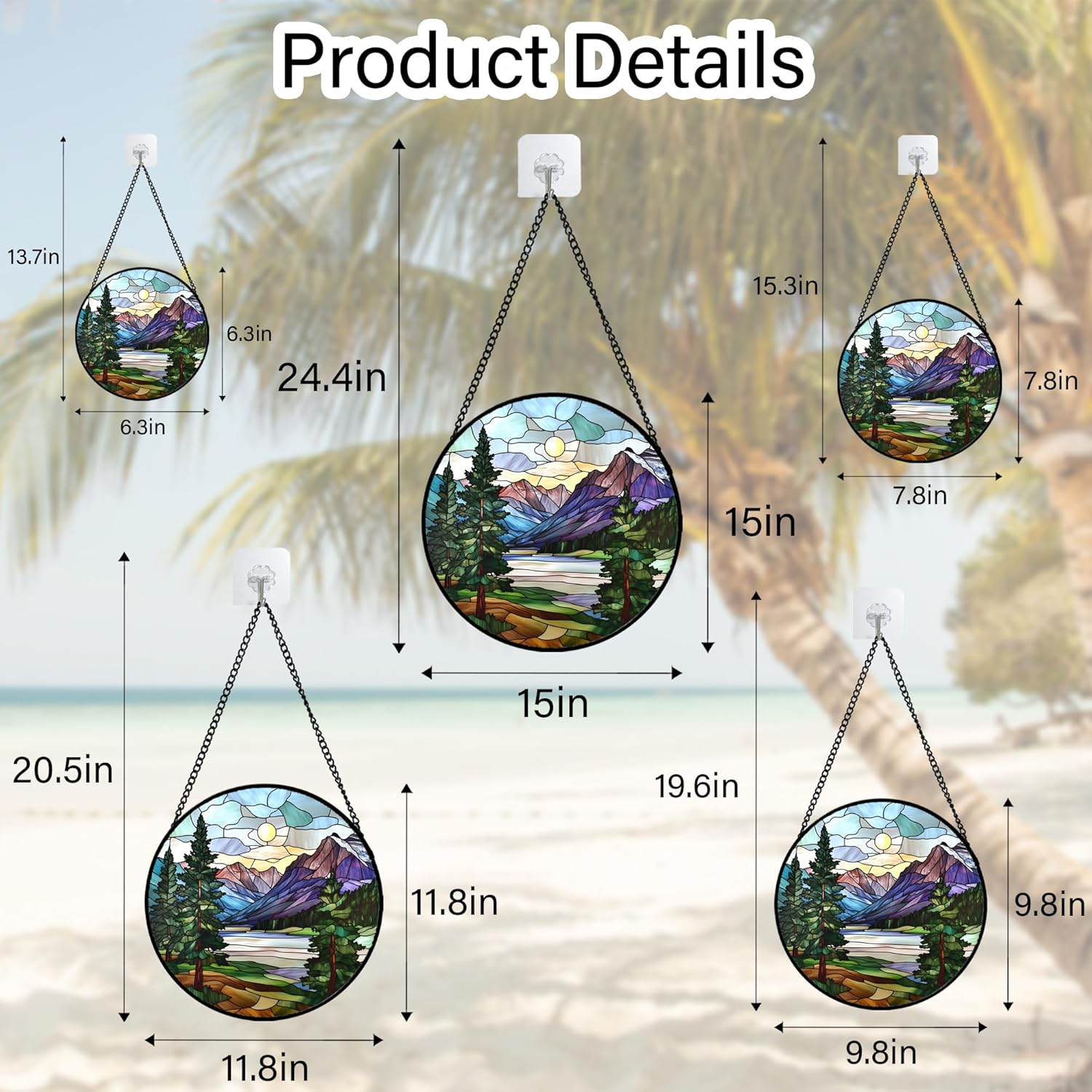 Stained Glass Window Hanging Sunset View of Green Trees Mountain Large 15" - Suncatcher Door Garden Sun Catcher Home Decor Birthday Christmas for Woman Nana Friend Men Mom