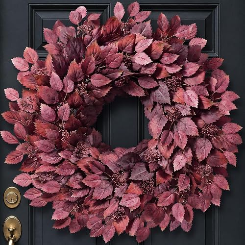 26" Artificial Hibiscus Leaves Fall Wreath for Front Door Decor(Autumn