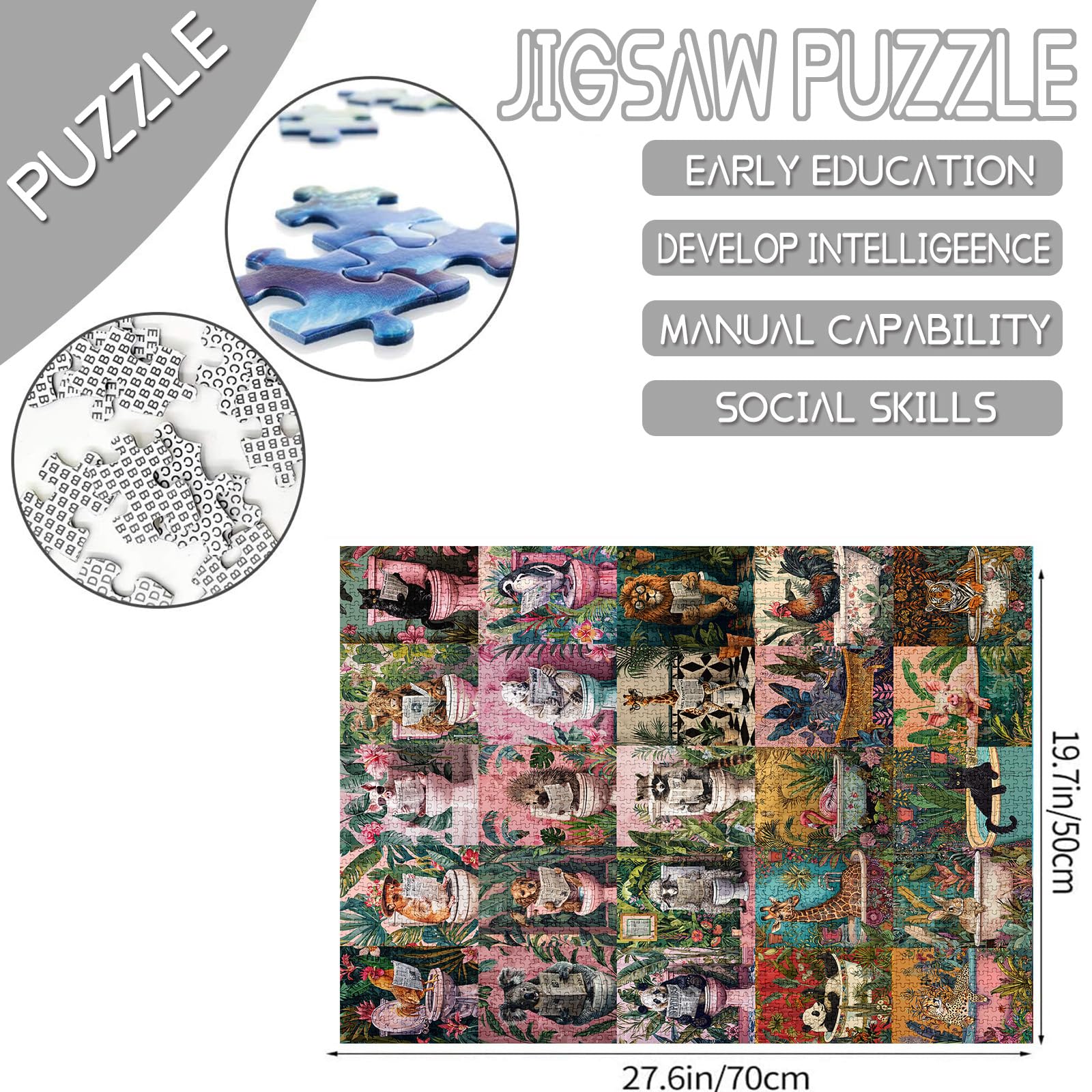 1000 Piece Jigsaw Puzzles for Adults Colorful Animal World Bathroom Painting Jigsaw Puzzle Bathtub Animal Puzzles Game Botanical Leaves Wall Decor DIY Craft Puzzle Bathroom Animals Art 27 x 20 Inches - Image 2