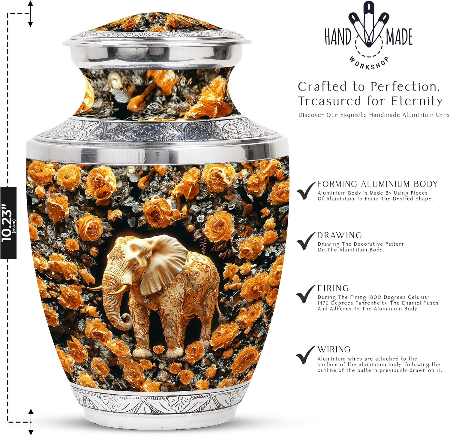 Elephant Urn - Cremation Urn Human Ashes - Cremation Urns for Human Ashes Adult Male - Adult Cremation Urns - Urns for Ashes Adult Female (10 inch Pack of 1)