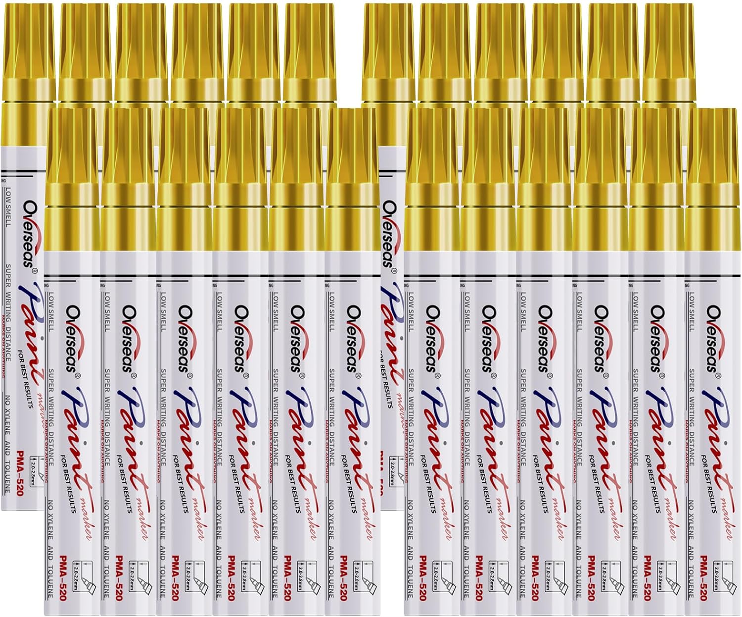 Overseas Red Paint Pens Permanent Markers 24 Pcs, Oil Based Paint Markers Set, Quick Drying, Waterproof, Medium Tip Marker Pens for Metal, Rock, Wood, Plastic, Canvas, Glass, Stone, Rubber, Paper