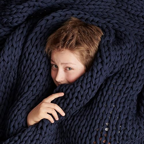 Bearaby Manta con peso tejida a mano para niños, manta de punto grueso, sostenible, transpirable y relajante, lavable a máquina para un fácil