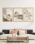 UPWOIGH Grand art mural encadré, ensemble de 3 Décor de paysage à la vapeur, 16"x24"(40x60CM) Affiches en coton naturel avec arbres, imprimé nord, Esthétique ferme pour salon, Chambre, Bureau, Cadeaux