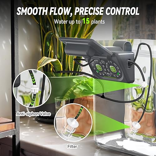 Miniatura 9 de RAINPOINT Sistema de riego automático inteligente para 15 plantas en macetas con panel solar desmontable, control local y control remoto de