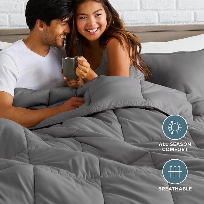 Bare Home Queen Comforter Set - 1800 Ultra Soft (Queen, Grey) image 4