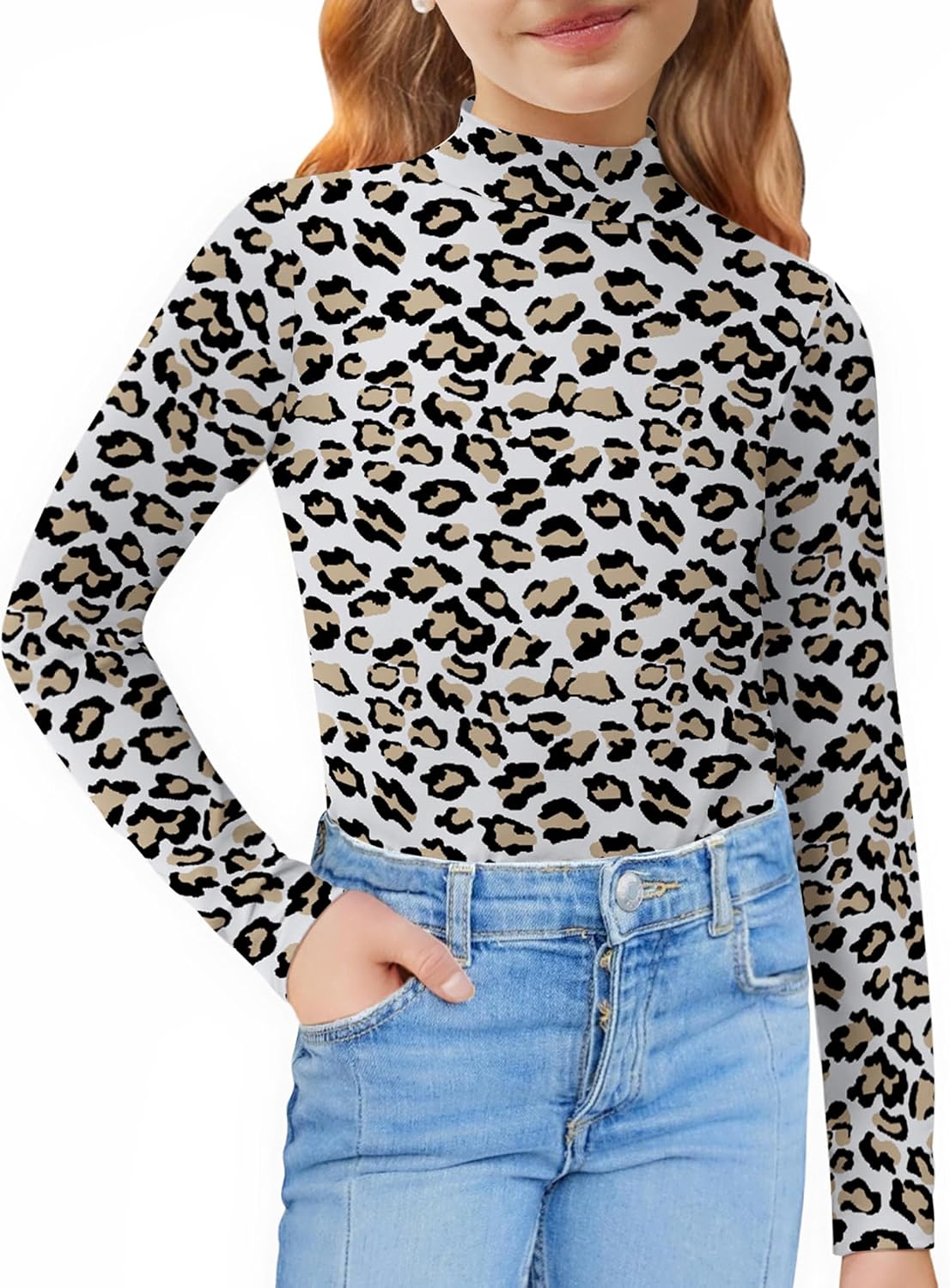 Arshiner Girls Long Sleeve Mock Turtleneck Shirts Slim Fit Base Layer Top