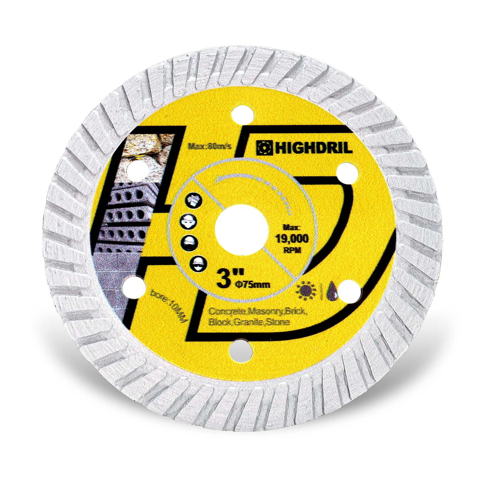 HIGHDRIL 75mm/3" diamond Saw Blade Dry/Wet Angle Grinder Wheel Disc for Cutting Granite,Hard concrete,Hard Artificial,Natural Stones, Clinker — image 1