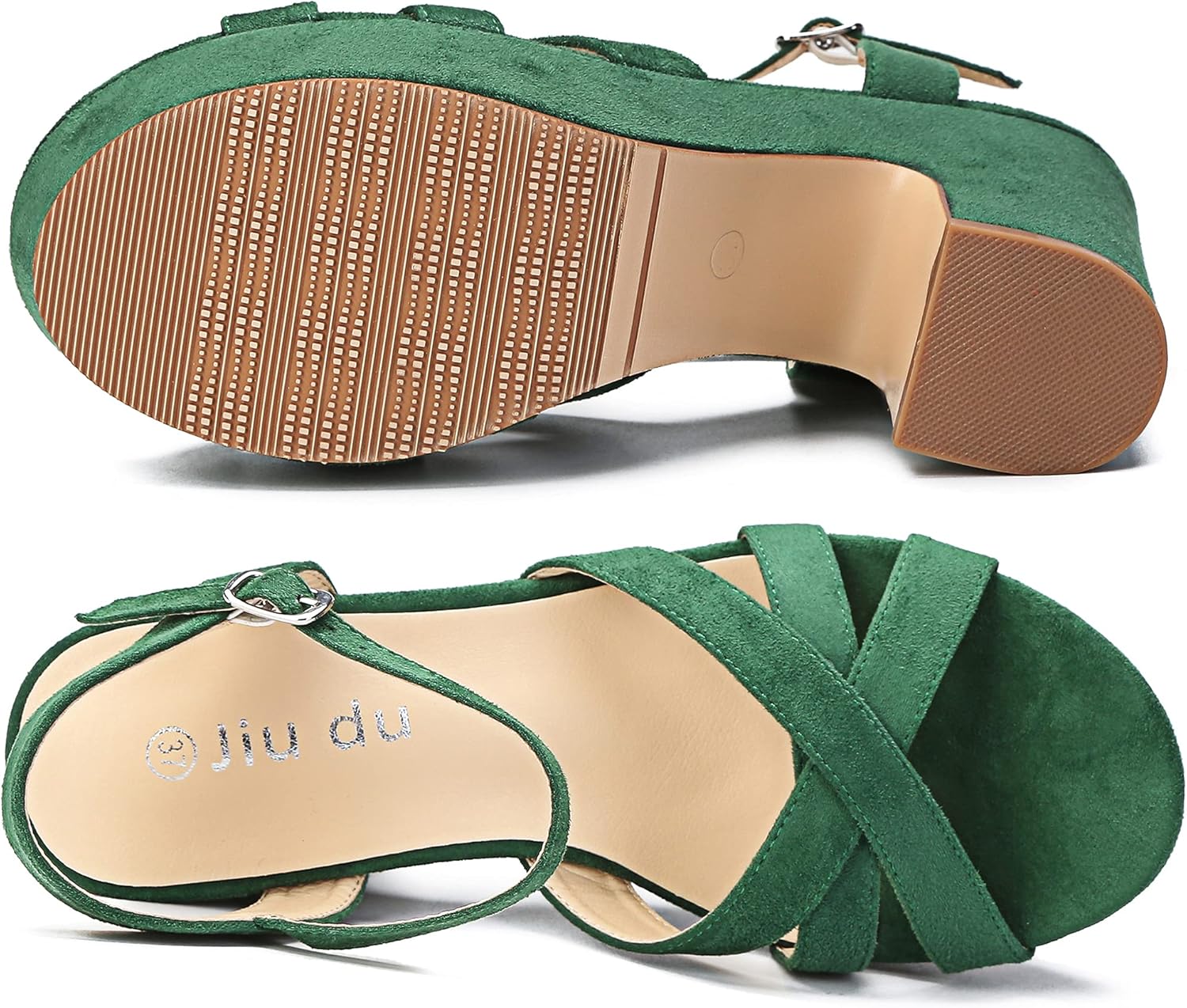 Jiu du Women's Platform Heels Sandals Open Toe Wedge Heels Suede Ankle Strap Chunky Heels Wedding Dressy Party Pumps - Image 7