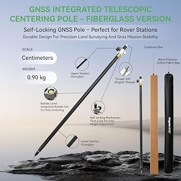 2.2 m / 7.22 ft Self-Locking Fiberglass GPS Survey Pole, GNSS Rover Rod Compatible with Trimble, 5/8 Thread, 125220 cm Adjustable, Twist-Lock, Lightweight Oxford Carry Bag for RTK Land Surveying