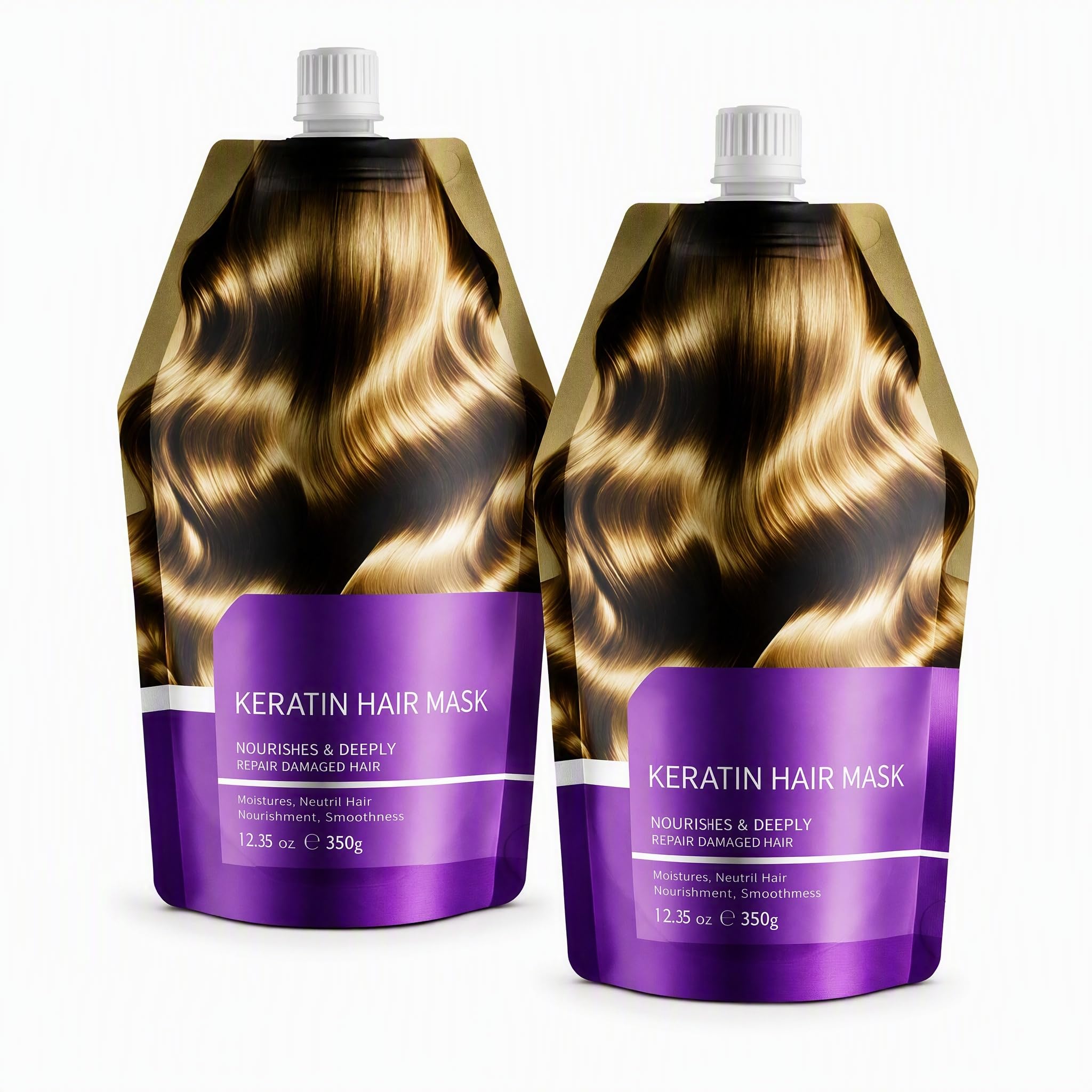 Badhare [2-Pack] Hydrolyzed Keratin Hair Mask - Intensive Deep Conditioner for Dry Damaged Hair - Professional Repair & Frizz Control - 2 x 12.3 oz (350g) Squeeze Pouches - Sulfate Free, Color Safe