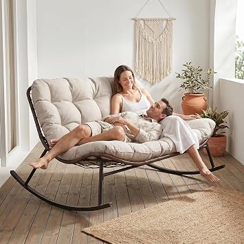 GRAVFORCE Double Papasan Rocking Chair, Wicker Indoor/Outdoor Rocking Chair