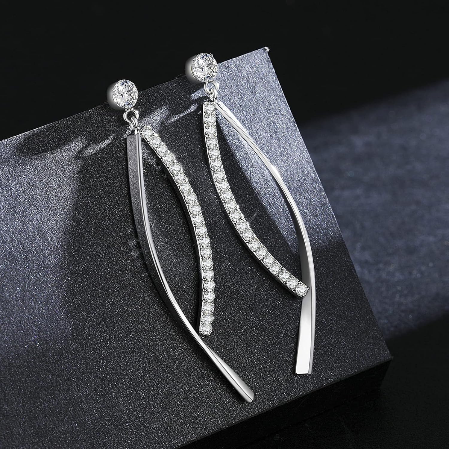 SBLING Platinum-Plated or 18K Gold Plated or 18K Rose Gold Plated Cubic Zirconia Drop Earrings - Image 2