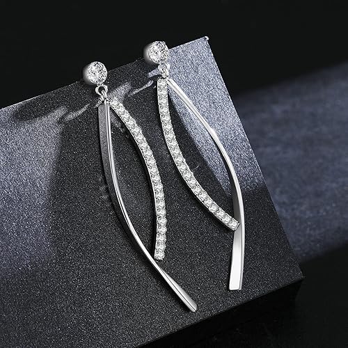 Miniatura 2 de SBLING Aretes colgantes chapados en platino o chapado en oro de 18 quilates o chapado en oro rosa de 18 quilates con circonita cúbica