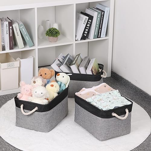 Miniatura 8 de Bidtakay Contenedores de almacenamiento de tela [paquete de 3] cestas grandes para organizar 15 x 11 x 9.5 pulgadas, contenedores decorativos para