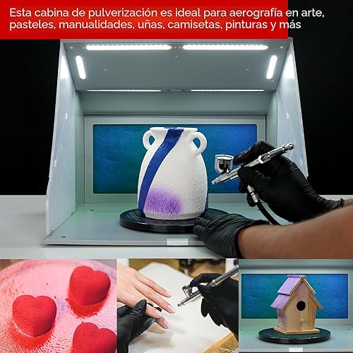 Miniatura 7 de Master Airbrush Kit de cabina de aerosol portátil con ventiladores de escape duales, 4 luces LED, plato giratorio y manguera de extensión, cabina