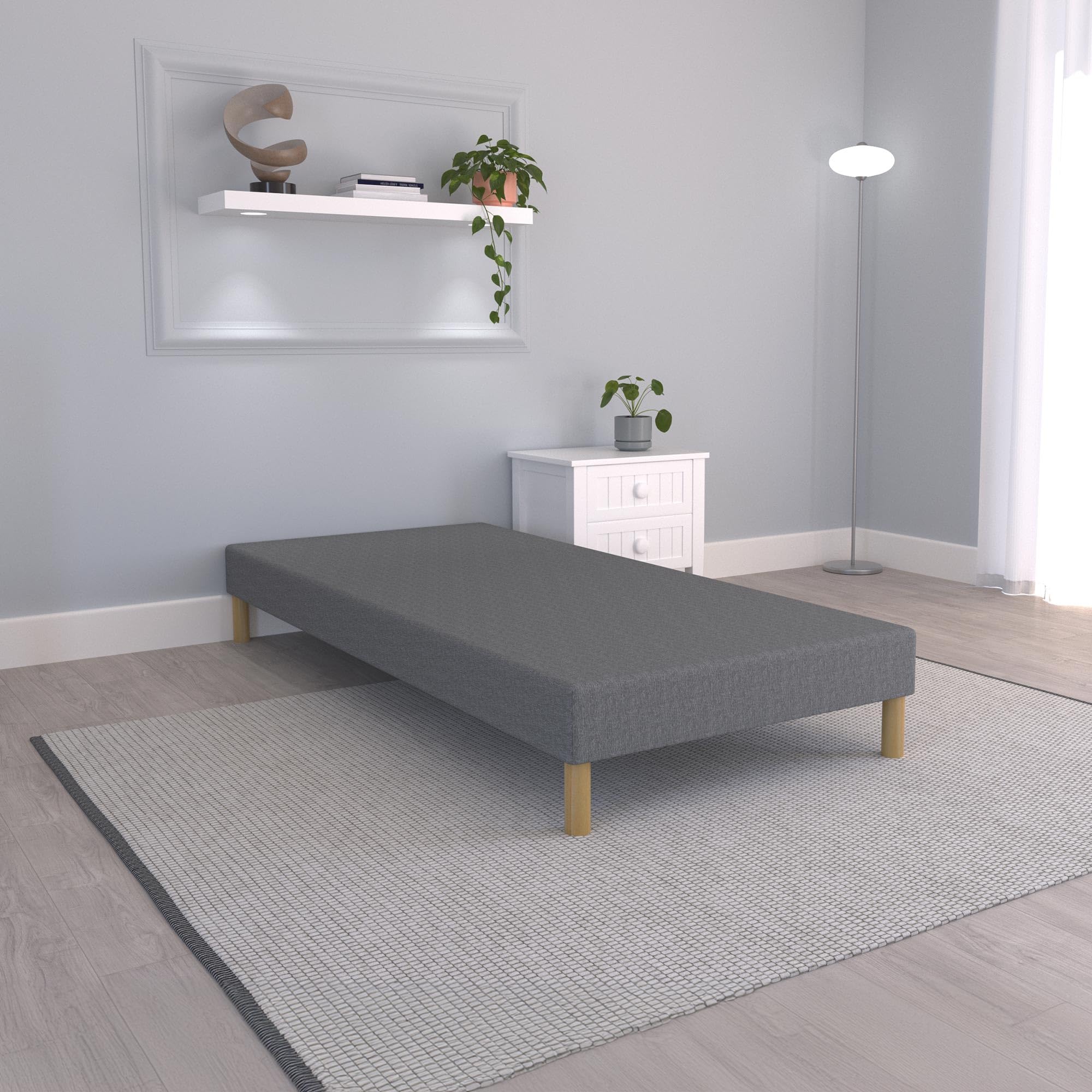 Mobilier-Deco Spring - Sommier tapissier Tissu Gris piètement en Bois 80x200 cm