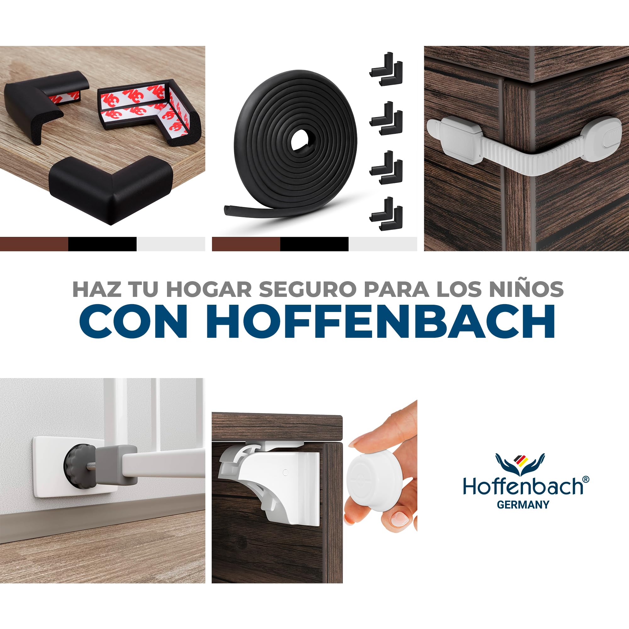 Hoffenbach Bloqueo de Seguridad para Bebé – Cierre Protector para Puertas, Cajones y Armarios – Cerradura Autoadhesiva sin Taladro, Seguros para Bebés y Ventanas (Blanco, 8 piezas)