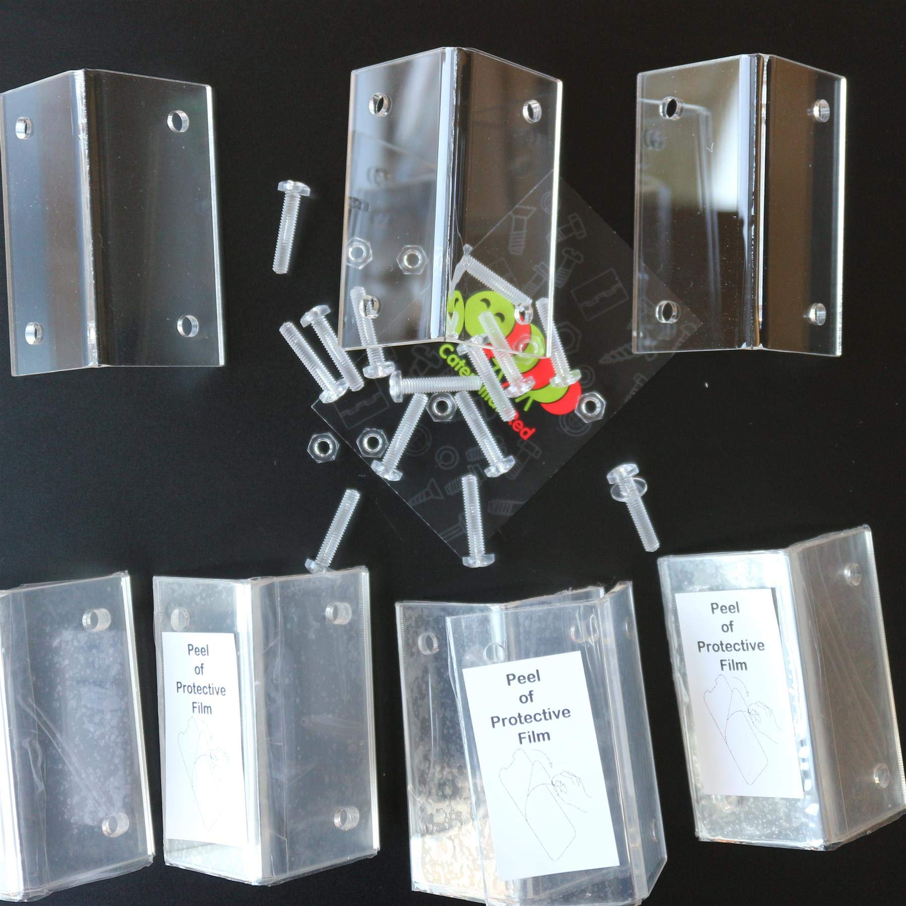 10x Large Angled L Brackets, Polished Clear Acrylic + 50x M5 Bolts, Right Angle Bracket, Corner