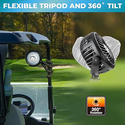 Miniatura 5 de Comfort Zone Ventilador portátil para cochecito – Ventilador de clip con batería recargable con trípode flexible de 360° y luz LED – Enfriamiento de