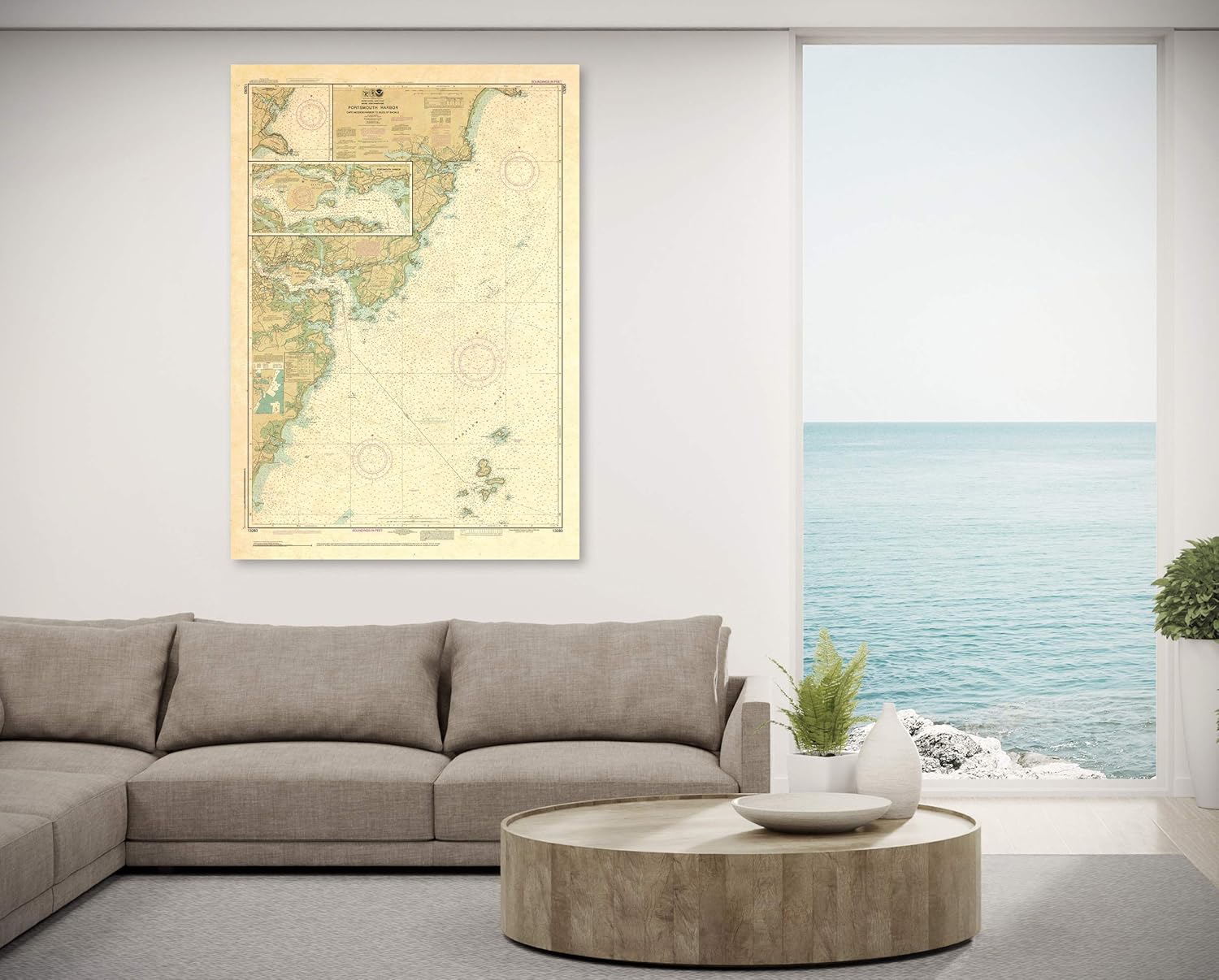 Paradise Cay Publications, Inc. Antiqued NOAA Chart 13283: Portsmouth Harbor Cape Neddick Harbor to Isles of Shoals; Portsmouth Harbor