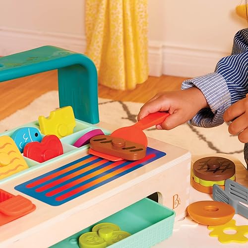 Miniatura 4 de B. toys - Mini Chef - Juego Build-a-Burger - Juego de hamburguesas de madera - Juego de hamburguesas de madera - Comida de juego y accesorios de