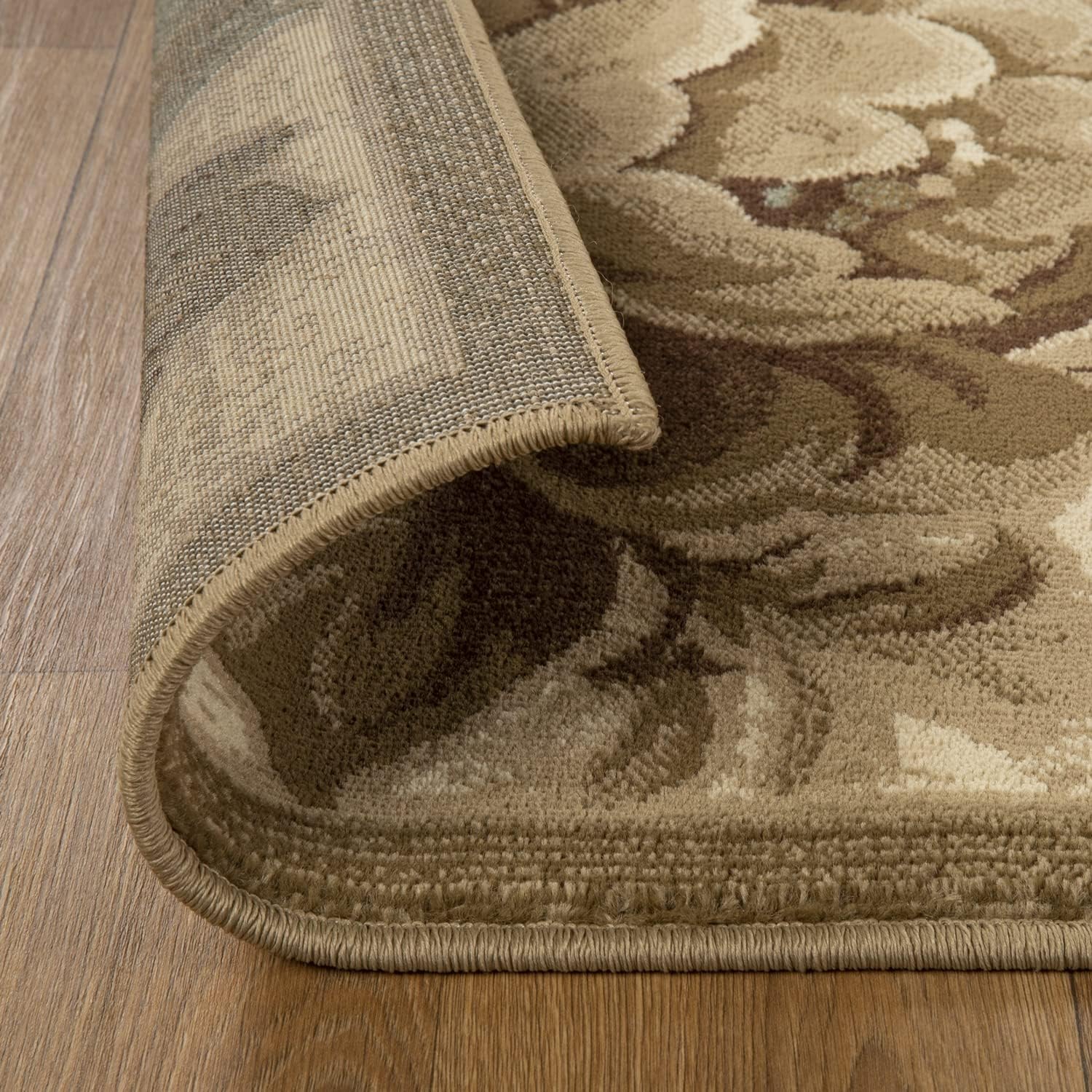 BNM Indoor Small Area Rug with Jute Backing, Great for Entryway, Living Room, Kitchen, Dorm, Bedroom, Hallway, Perfect for Hardwood Floors, Traditional Floral Scroll, 4' x 6', Taupe