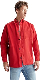 DeFacto Y9738Az Young Relax Fit Long Sleeve Denim Long Sleeve Shirt,Red (RD296) S