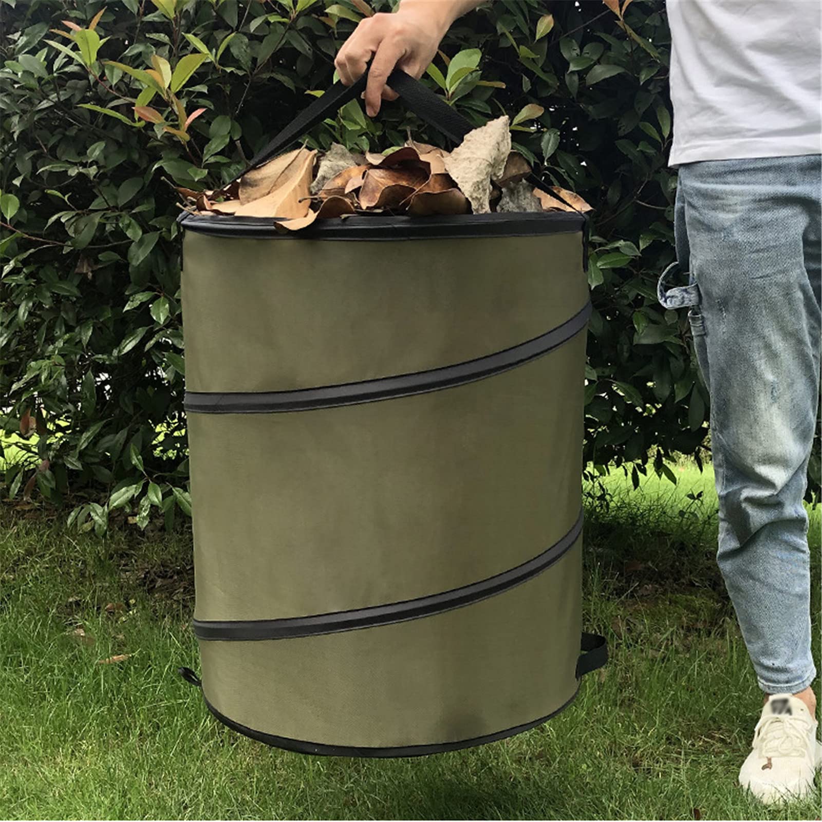 Sacchi da Giardinaggio,Sacco per Rifiuti da Giardino Idrorepellente Antistrappo Riutilizzabile Pieghevole Borsa da Giardino con Maniglie per Foglie da Giardino (91L,3 Pezzi)