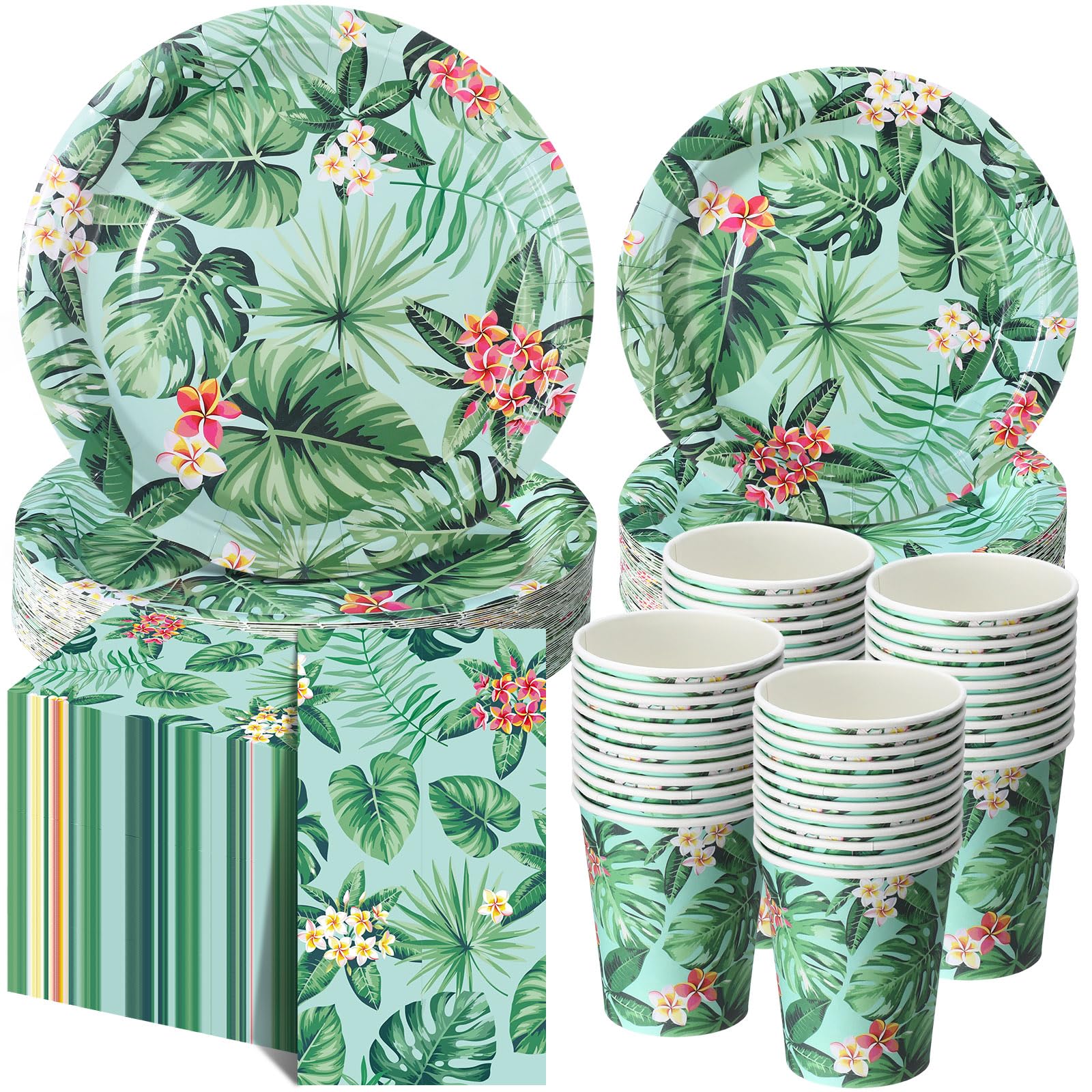 Pickmesh 250 Pcs Hawaiian Paper Plates Napkins Cups Set, Luau Party Plates