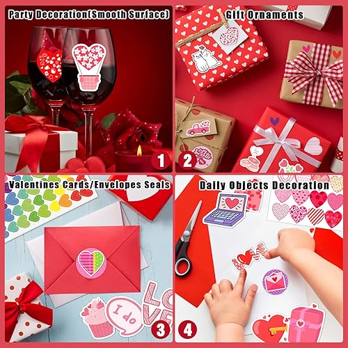 Miniatura 6 de Cerlaza Paquete de 1100 calcomanías para el día de San Valentín, calcomanías de corazón dulce para niños, rellenos de bolsas de regalos de San