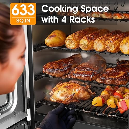 Miniatura 2 de Ahumador eléctrico con tapa y sonda de carne, ahumador de barbacoa con 4 rejillas de cocción, espacio de cocción de 633 pies cuadrados, control de