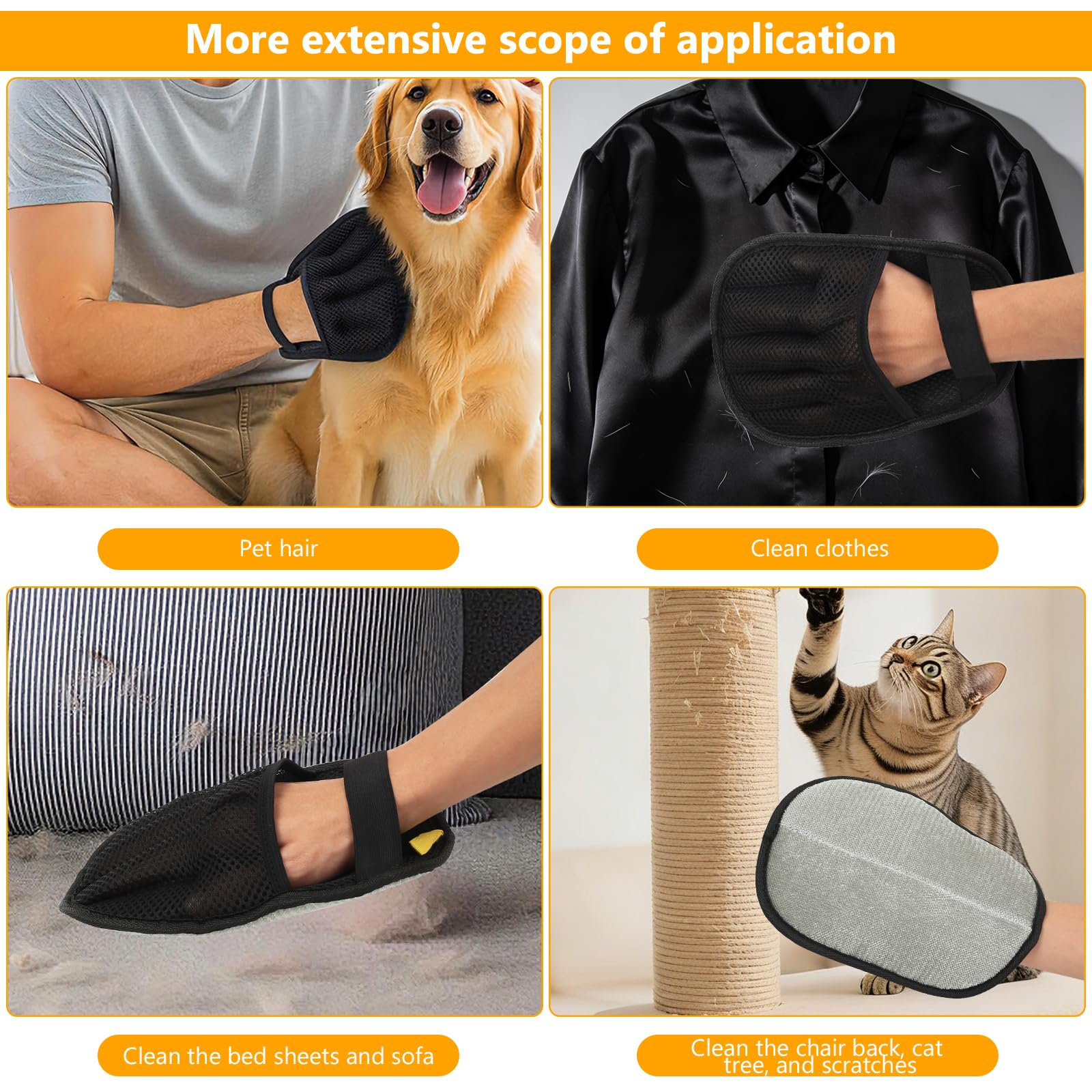 Lot de 3 gants d'épilation électrostatiques pour poils de chien, gants d'épilation des poils d'animaux, gants de toilettage double face, gants magnétiques pour chat