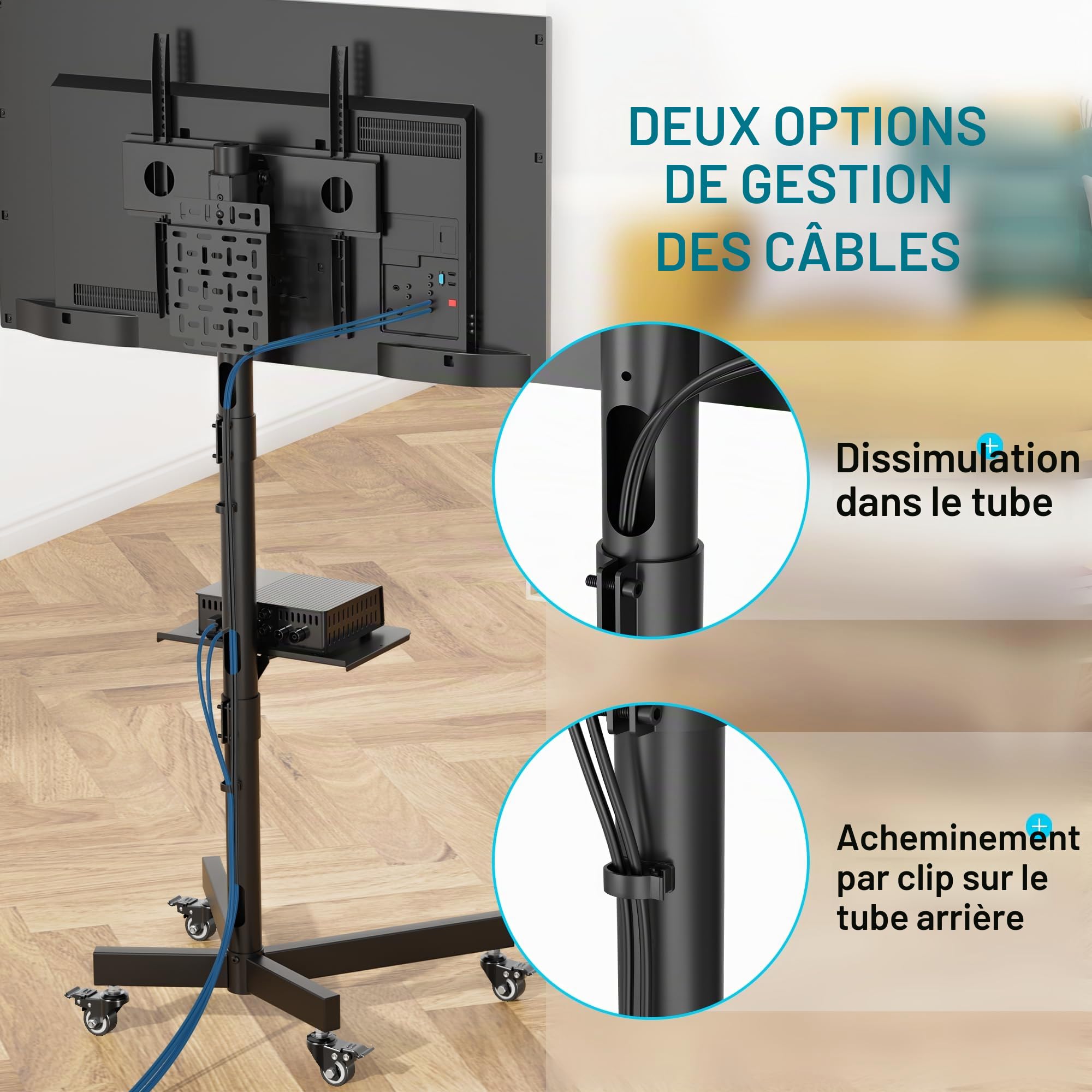 BONTEC Support TV roulettes, Support TV sur Pied avec roulettes pour Écran Plasma/LCD/LED 23-60 Pouces, Pied TV Universel Hauteur 800-1500 mm, Pied TV Charge 40 kg, VESA 400x400 mm