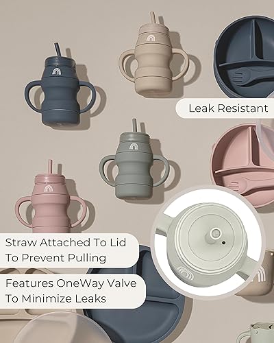 Miniatura 4 de Hippypotamus Vasos de transición de silicona para niños pequeños a prueba de apretar con popote y tapa, asas extraíbles, juego de 2 (rubornude)