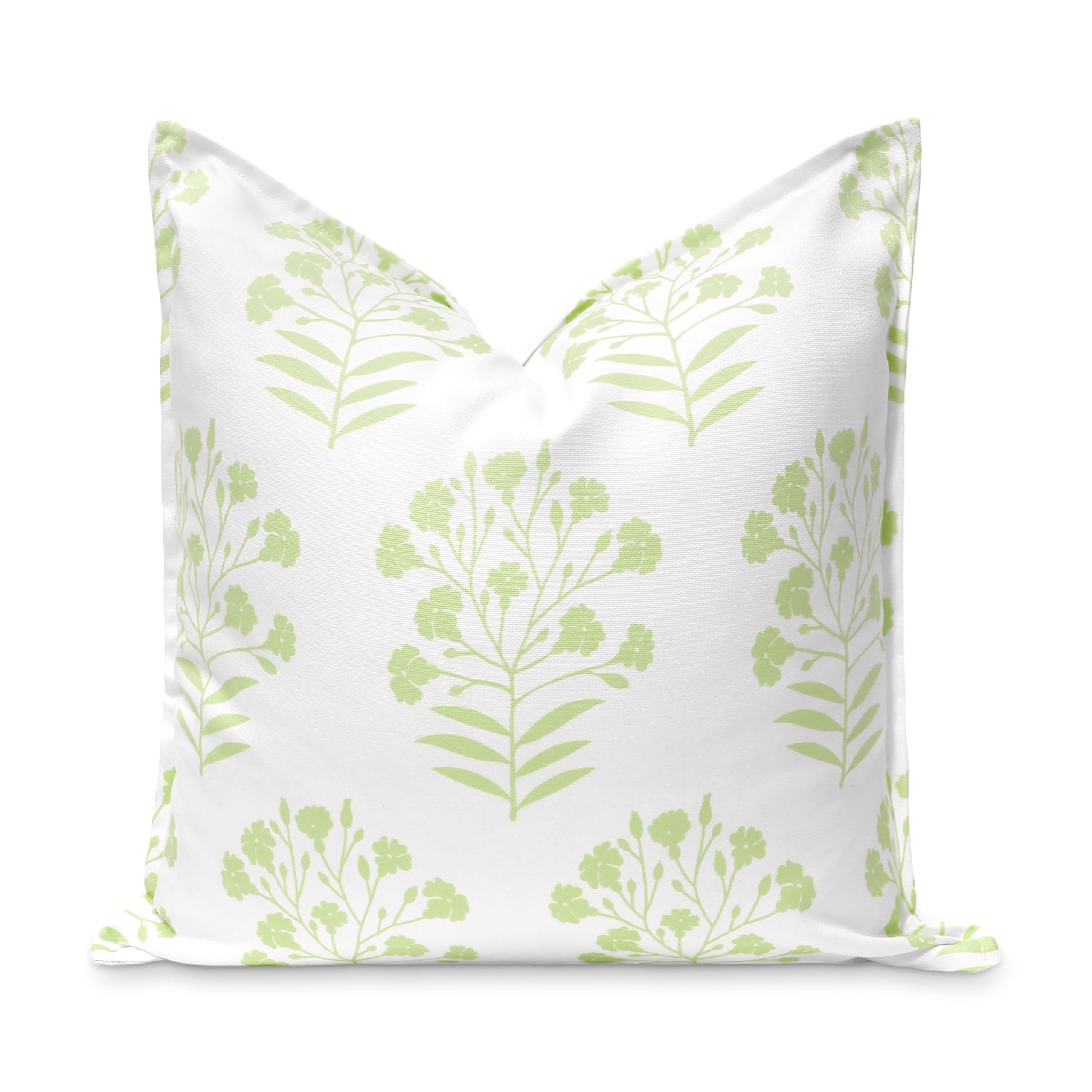 Hofdeco Premium Coastal Patio Indoor Outdoor Throw Pillow Cover Only, 20"x20" Water Repellent for Backyard, Couch, Green Print Floral