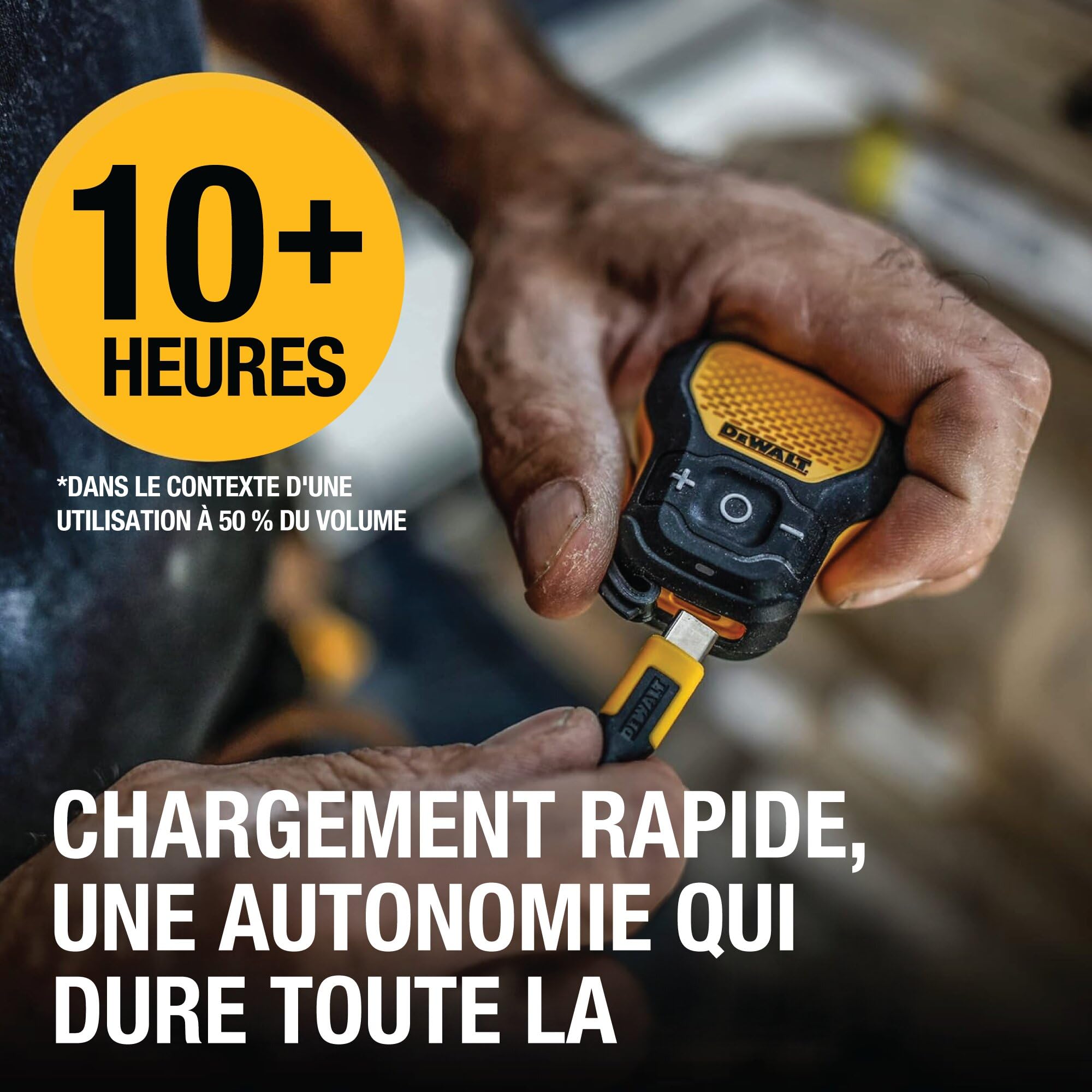 DEWALT Enceinte Bluetooth Portable Enceinte Bluetooth sans Fil avec Clip magnétique — Enceinte Portable étanche Jobsite Pro — Microphone intégré pour Une Utilisation Mains Libres, Jaune