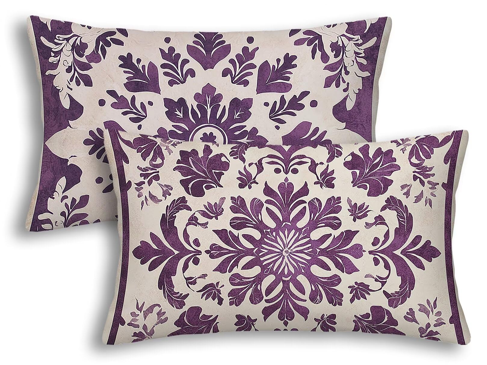 Housse de coussin extérieur imperméable 40x60 cm violet en lin lot de 2