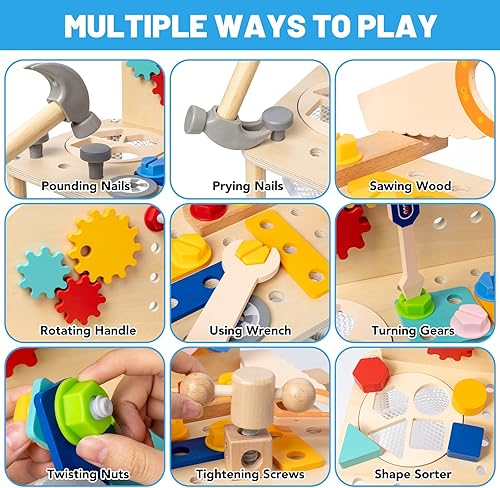 Miniatura 2 de Juego de herramientas para niños pequeños, 69 juguetes educativos STEM Montessori para niños de 3 años, banco de herramientas de juego de simulación