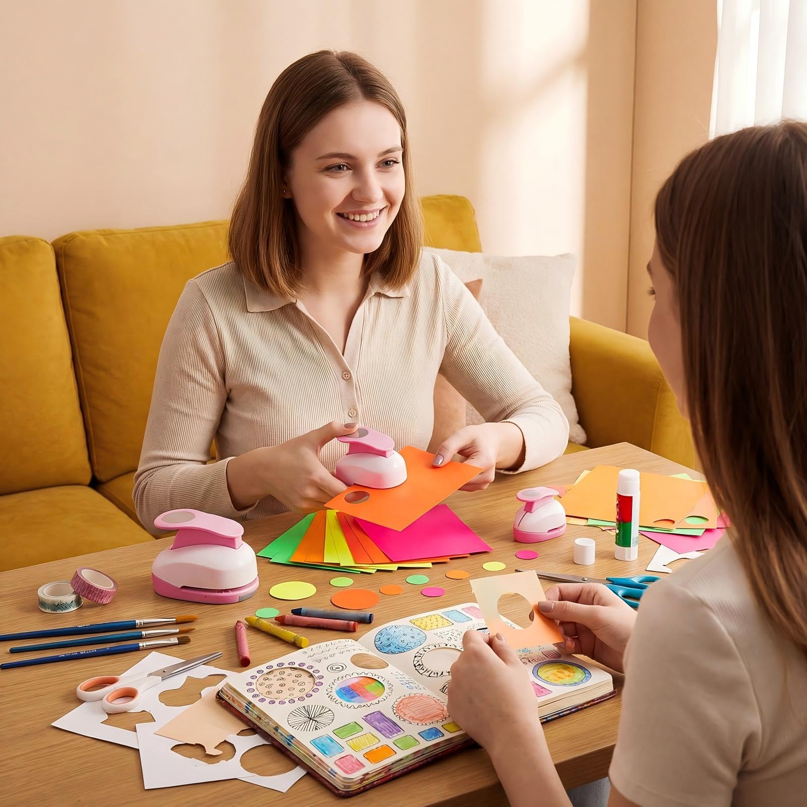 CHENGU Confezione da 3 perforatrici circolari per lavori di carta, 5,1 cm, 2,5 cm, 1,5 cm, con 10 fogli di adesivi per scrapbooking, progetti fai da te, creazione di biglietti e album fotografici