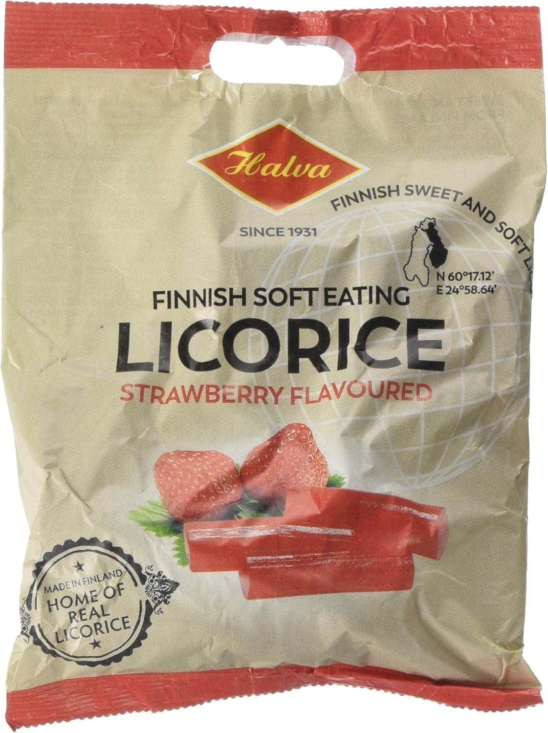 Halva Strawberry Soft and Sweet Finnish Liquorice 200 g (Pack of 8