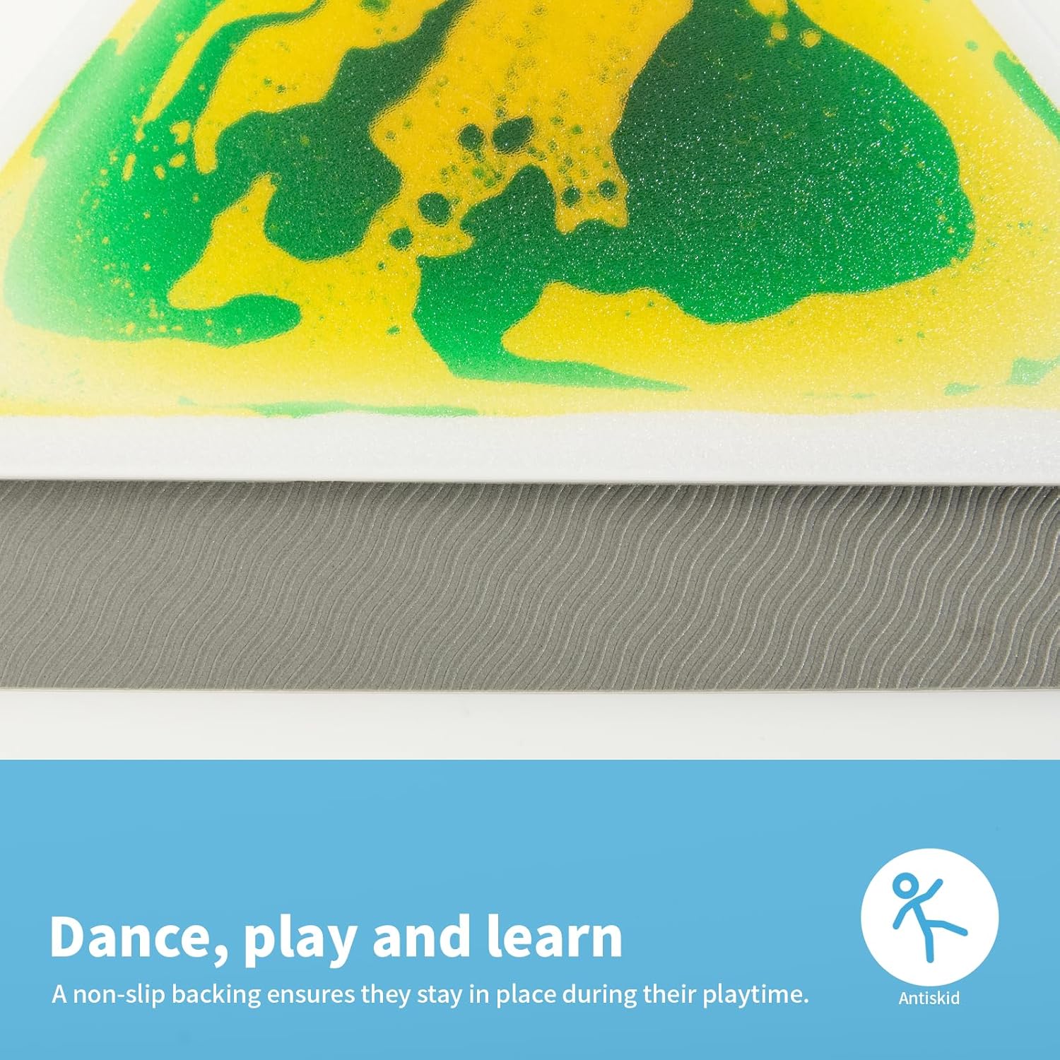 Art3d 6-Pack Triangle Liquid Sensory Floor Tiles, Colorful Liquid Fusion Play Mats for Kids Toddler, 15" x 15"