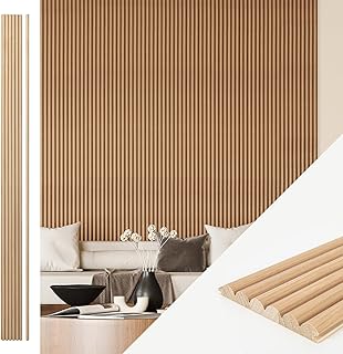Art3d Fluted Wood Panel for Wall and Ceiling, Beaded Accent Molding for Home Decoration, Pack of 4pcs + 1pc End-Trim, Size 108 x 5.7in.- Beaded Oak