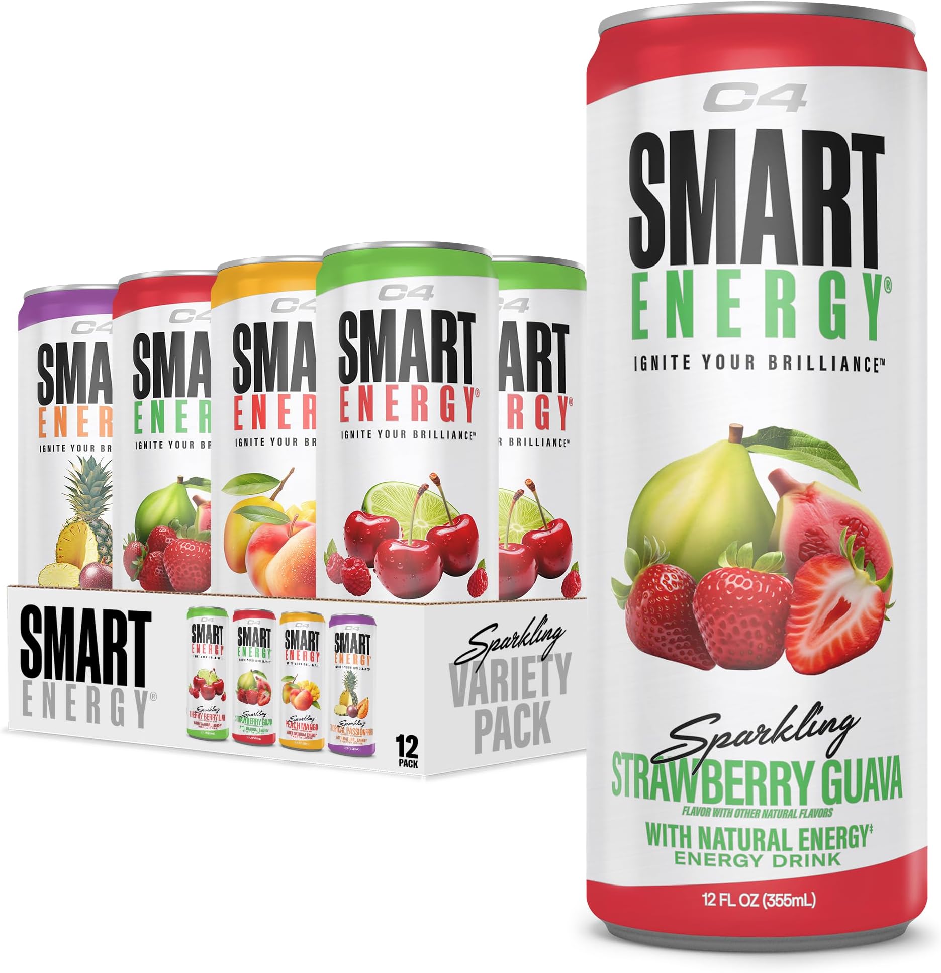 Cellucor C4 Smart Energy Drinks Variety Pack, Sugar Free Performance Fuel & Nootropic Brain Booster, Coffee Substitute or Alternative, 4 Flavor Tropical Oasis Variety 12 Pack