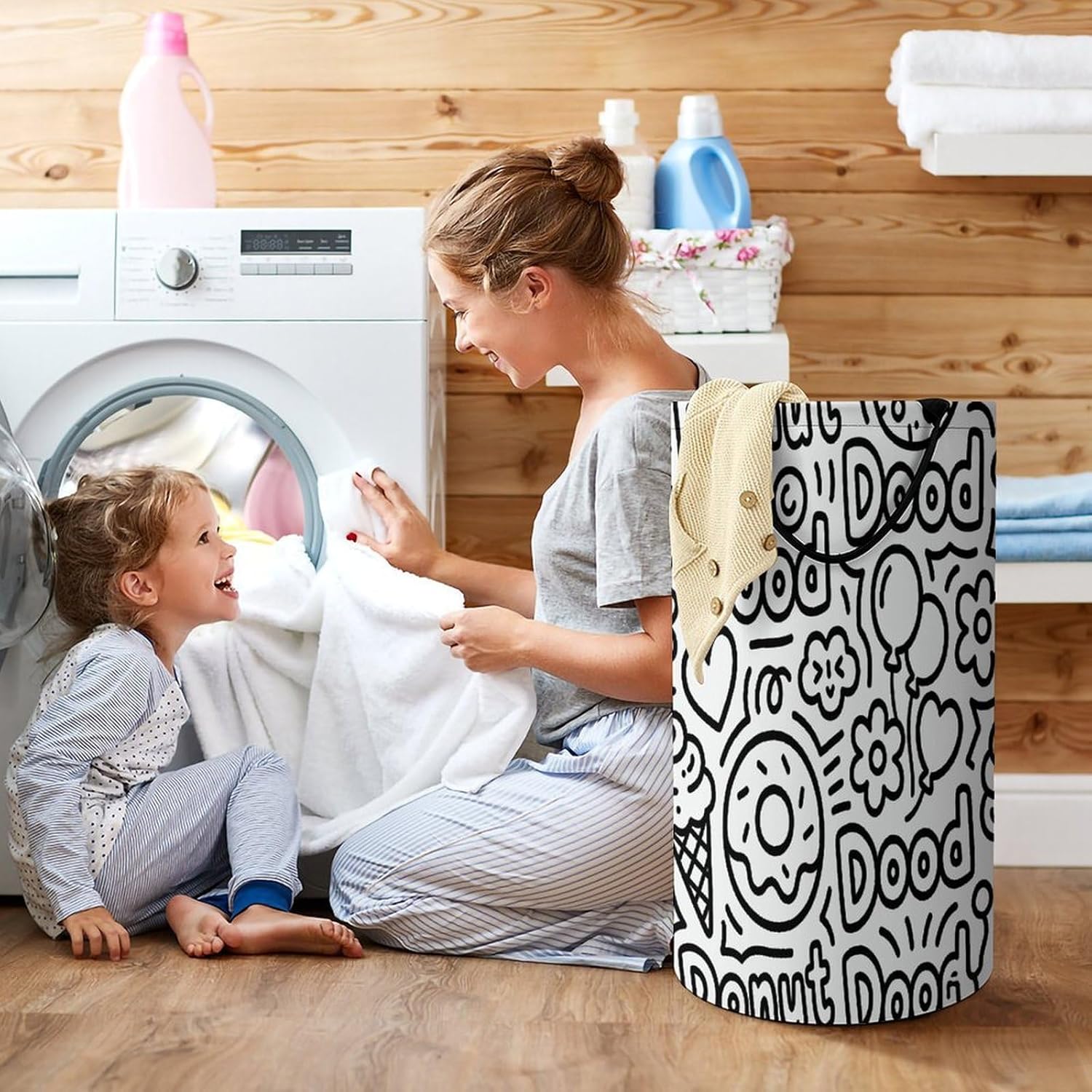 Donut Dood Laundry Hamper Portable Lightweight Clothes Hampers Fashion Dirty Laundry Storage Basket Large Capacity Foldable Clothes Baskets for Bathroom Bedroom
