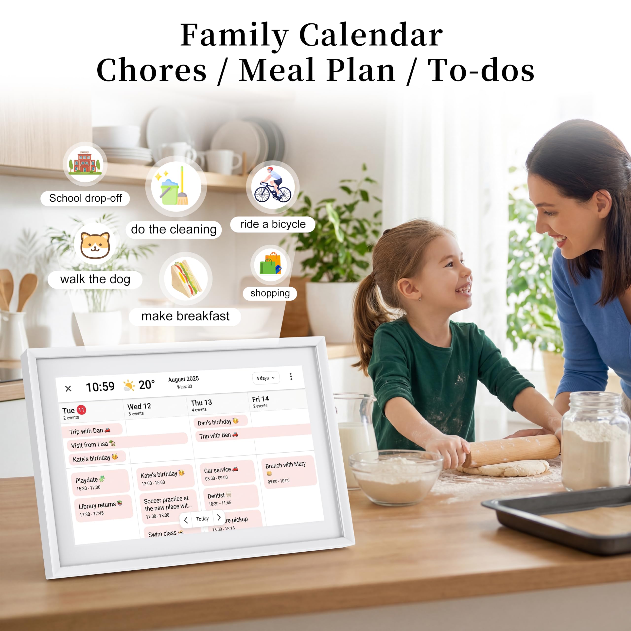 Digitaler Kalender, 10,1-Zoll-HD-Touchscreen, automatische Drehung, Schlafmodus, Familienplaner, Speiseplaner, Aufgabenliste, to-do-Liste