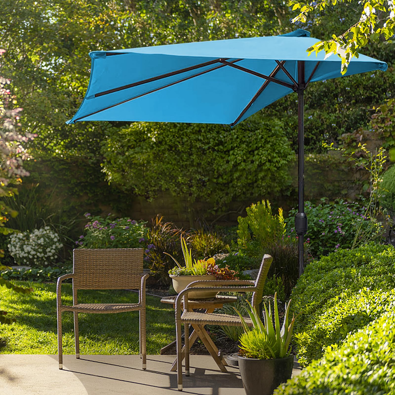 Parasol semi-circulaire - 2,7 m - Grande manivelle - Protection UV 30+ - Toile de rechange - Protection solaire et pluie - Pour jardin, terrasse, cour, piscine - Polyester