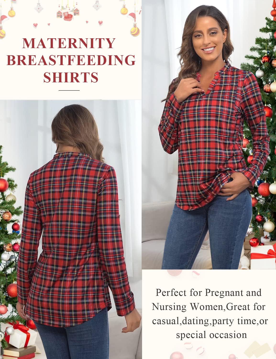 Joymom Maternity Rolled Long Sleeve Nursing Tops Tunic Blouses Breastfeeding - Image 6