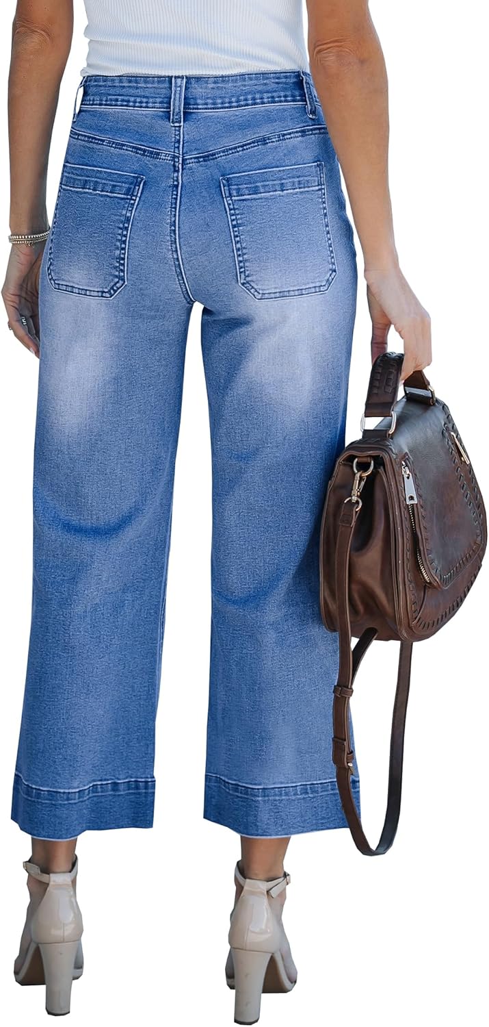 Women's Cropped Wide Leg Jeans Butterfly Straight High Waisted Baggy Flared Jeans Stretchy Trendy Petite Denim Pants - Image 2
